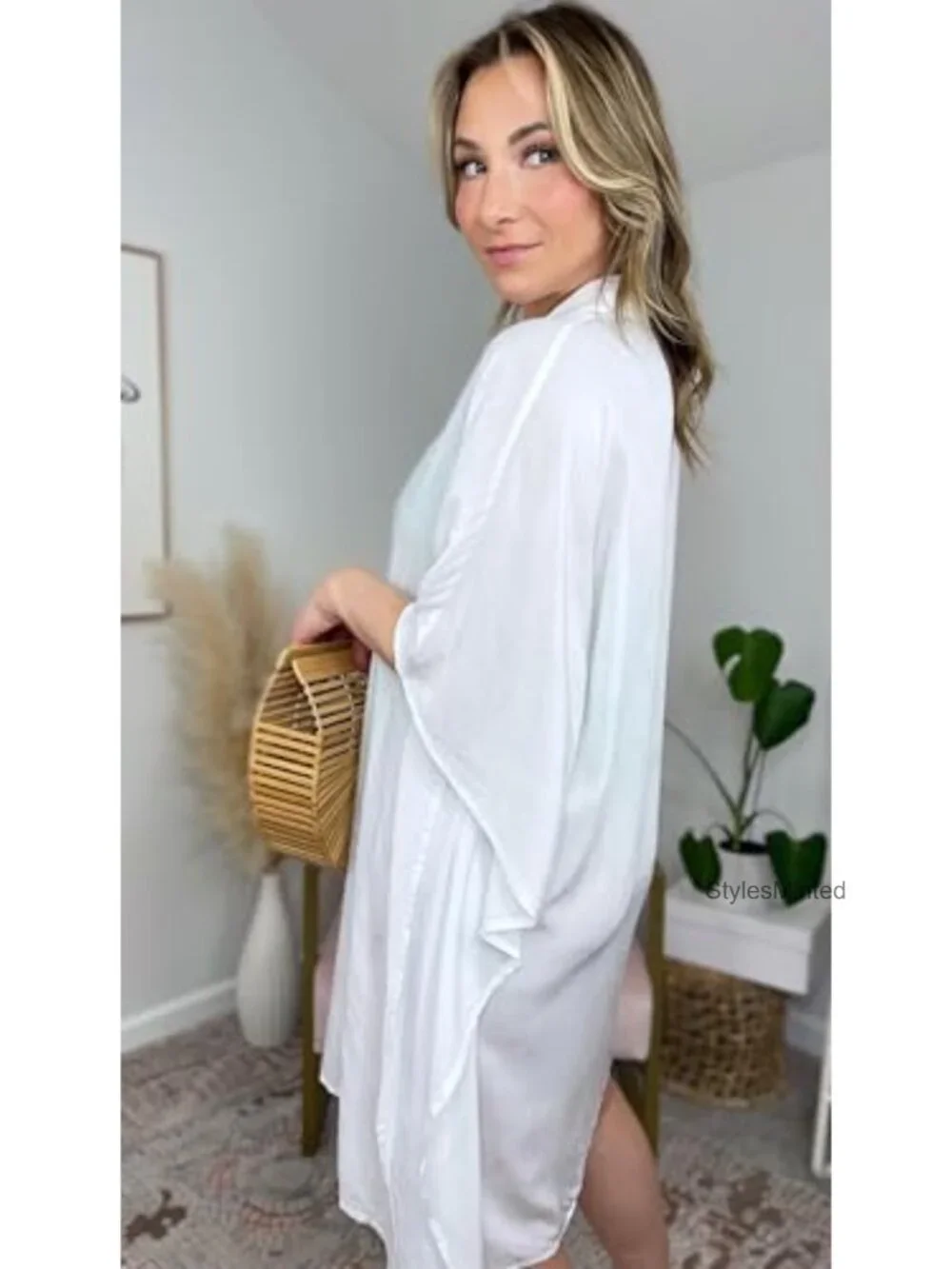 Women's Swimsuit Cover Up 3/4 Sleeve Button Down Beachwear Oversized Shirt